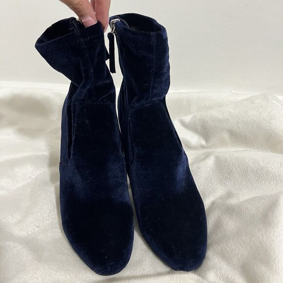 Steve Madden EDIT Ankle Boots Sz 8 Blue Velvet Side Zip Block Heel Party Y2K - Picture 3 of 9